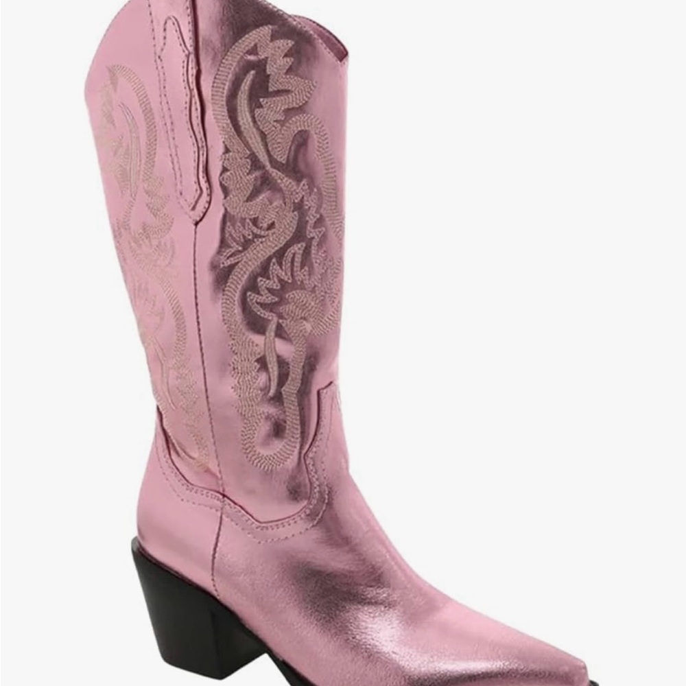 Metallic Pink Heeled Western Boots